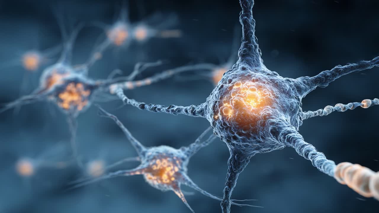 Close-Up Imaging of Neurons Demonstrating Complex Structure and Functionality, Highlighting Synaptic Connections and Electrical Activity in Neural Networks