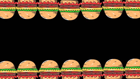 animación de varios iconos de hamburguesas sobre un fondo negro