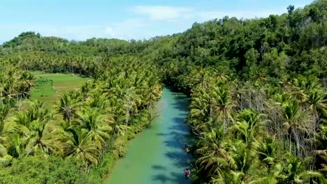 maron river surrounded by lush vegetation, pacitan, east java in indonesia