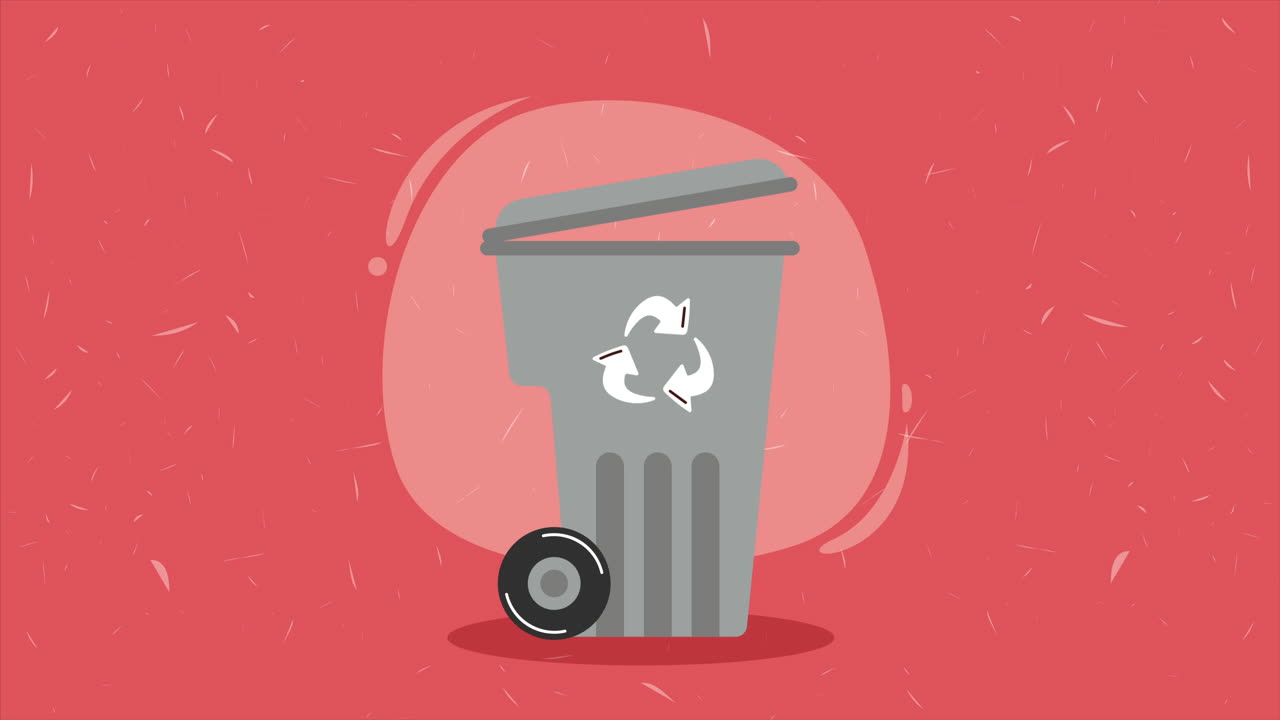 animación de ecología del cubo de basura gris