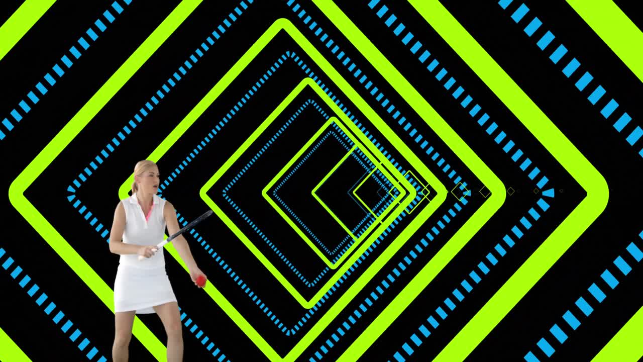 animación de una tenista caucásica sobre formas