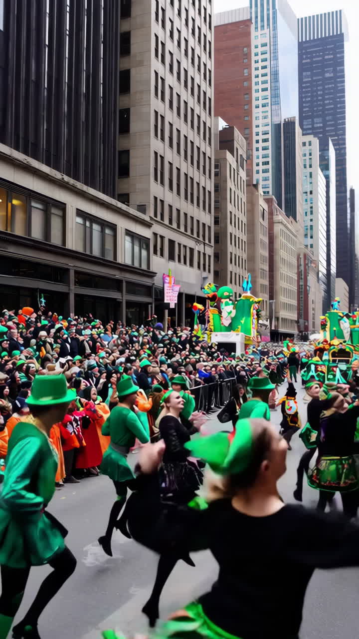 Vibrant St. Patrick's Day Parade with Dancers in Green
