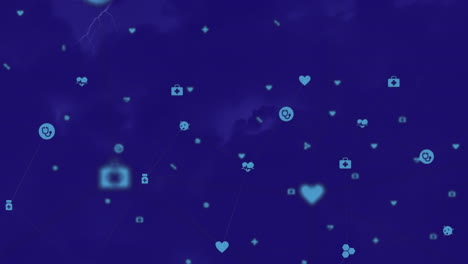 animation of network of connections with icons on blue background