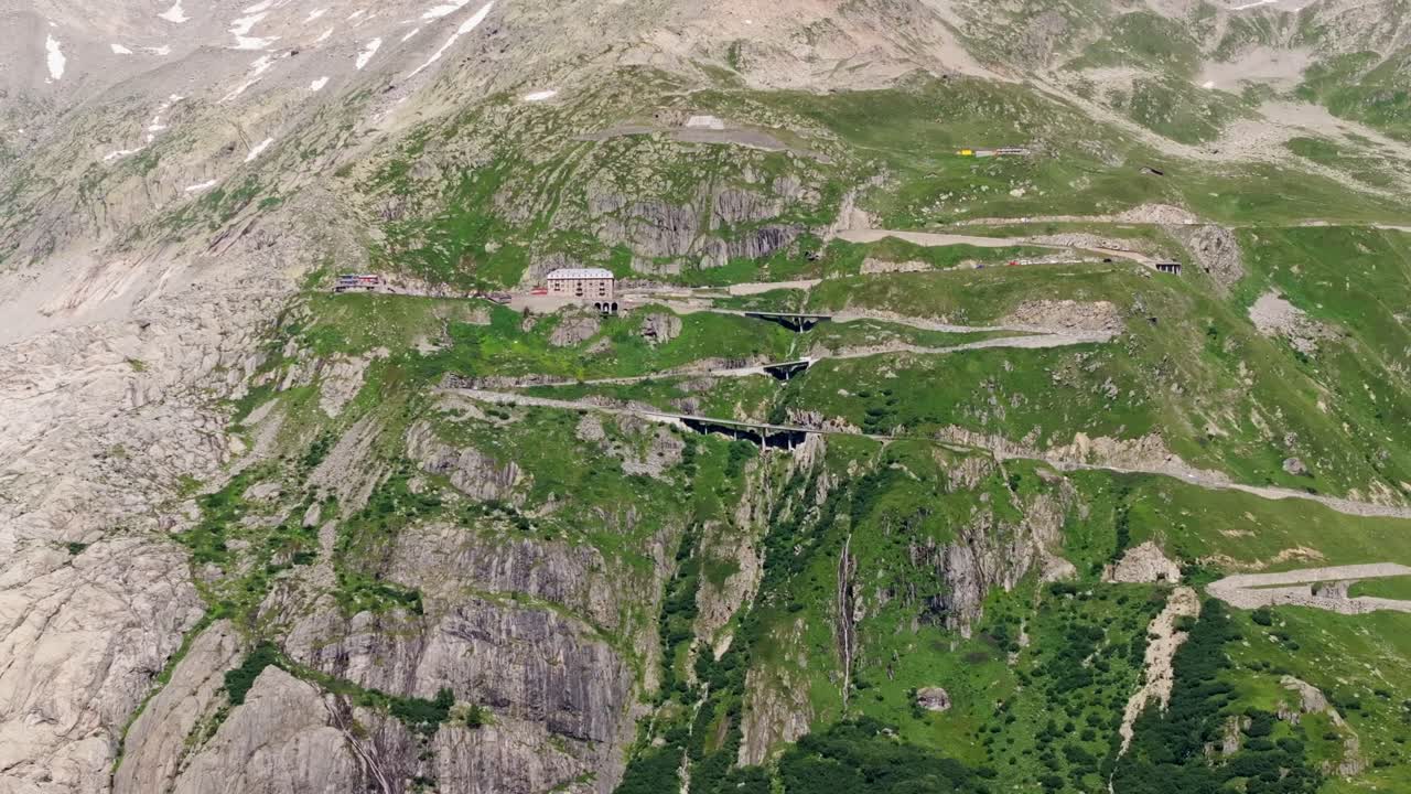 Historic Turbinenraum, dramatic mountain scenery along Furka Pass in Swiss Alps