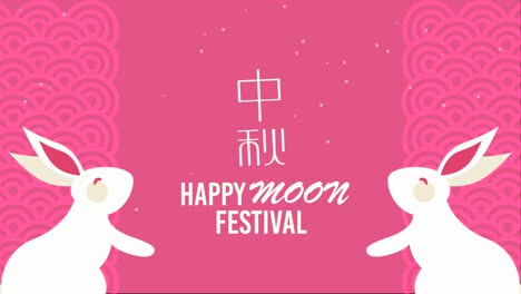 happy moon festival lettering with rabbits