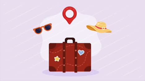 brown suitcase with hat and sunglasses animation