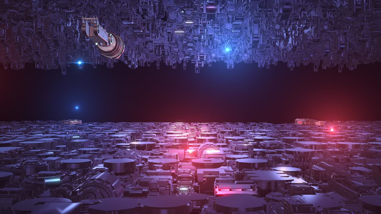 Alien Spaceship Fleet Slowly Moving Forward In Infinite Space