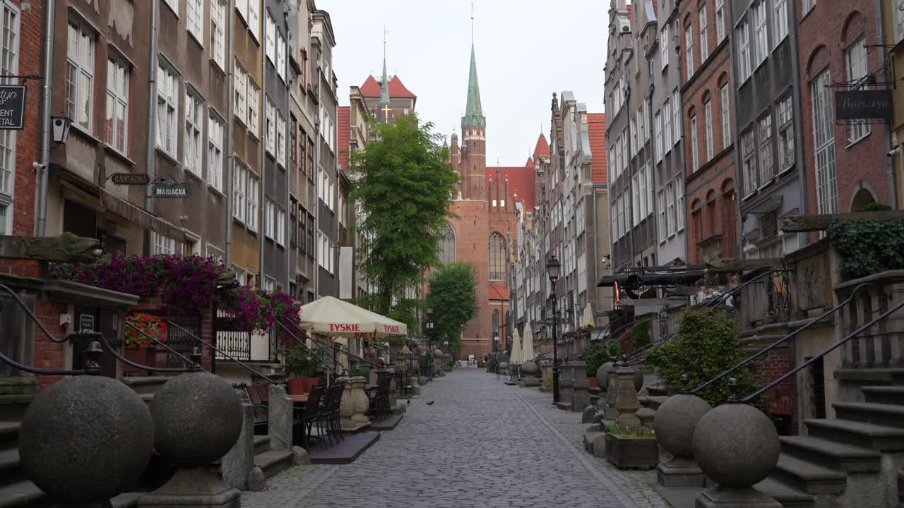 Famous Amber Street in Gdansk centre, with cobblestones and historic architecture