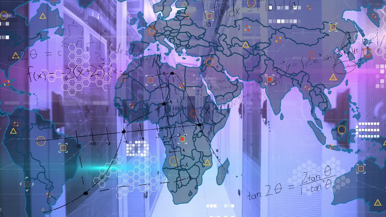Animation of world map over server room