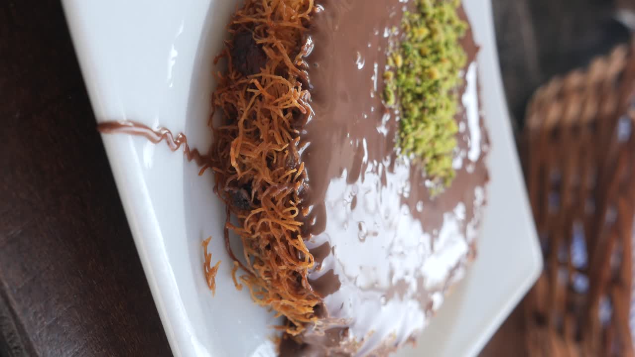 Delicious Kunefe with Chocolate and Pistachios