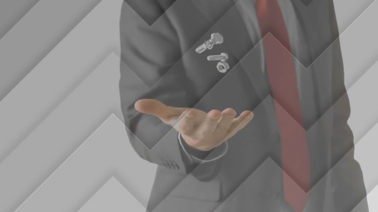 비즈니스맨이 견과류와 볼트를 던지고 잡는 중간 부분을 가로지르는 지그자그 질감의 애니메이션