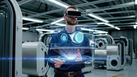 engineer using vr/ar technology in a factory