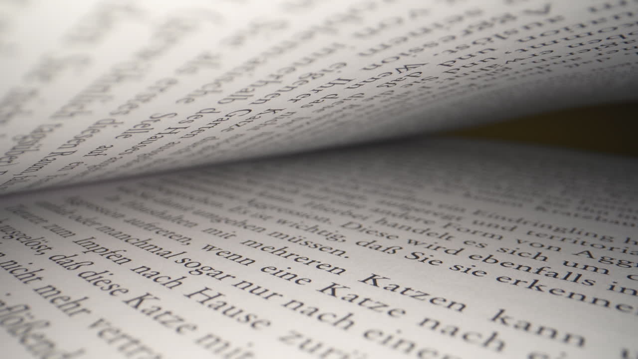 macro dolly disparó a través de páginas de libros alemanes antiguos iluminando con una linterna por la noche, aleje el zoom