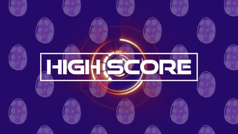 Animation-of-high-score-text-over-scope-scanning-and-egg-icons-on-blue-background