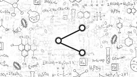 animation of share icon over chemical formulas on white background