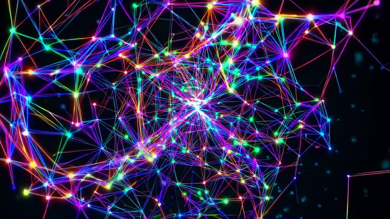 Jaringan Digital Abstrak dengan Sambungan Berwarna-warni yang Bercahaya