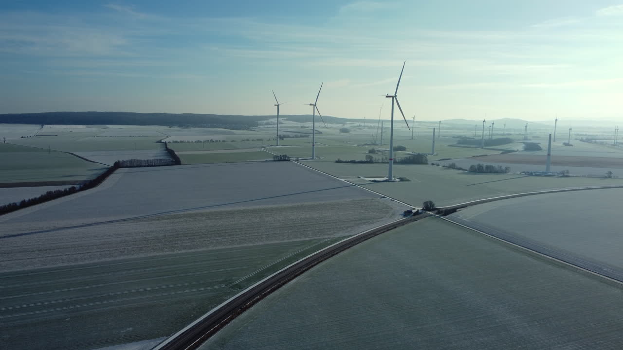 Winter Wind Farm Aerial View