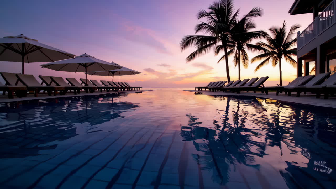 Tropisk infinity-pool ved solnedgang