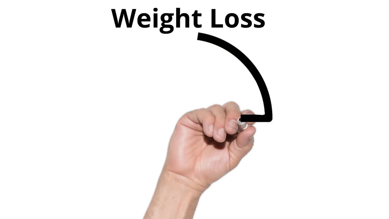 체중 감소 파이 차트 설명자 유리 뒤에서 손으로 쓰여진