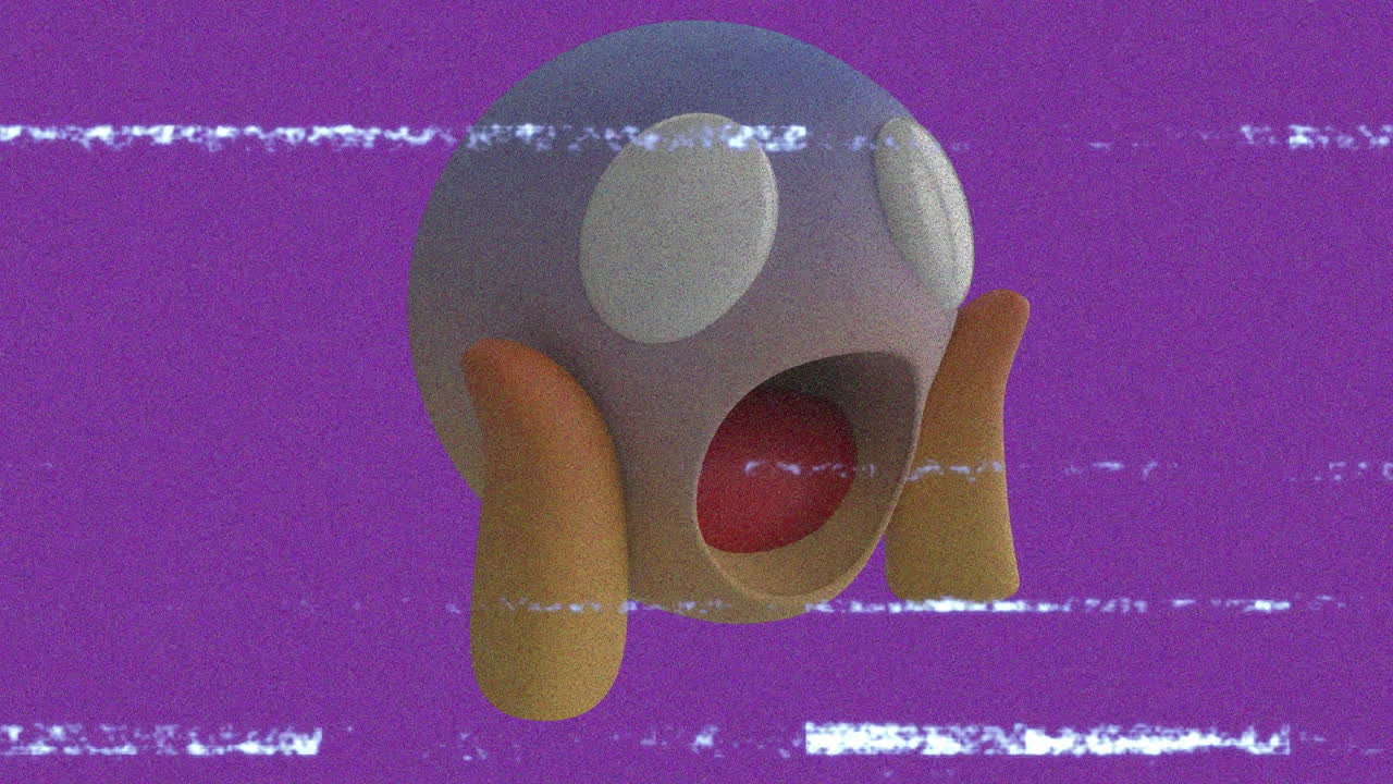 animación del icono emoji asustado sobre la pantalla con ruido