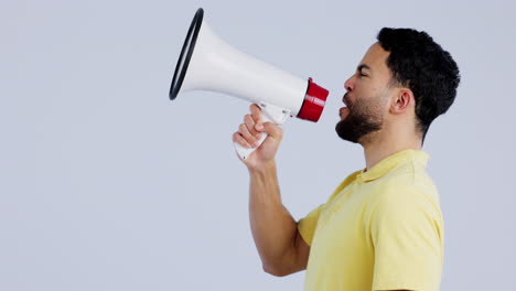 Megaphone,-man-and-studio-with-speech