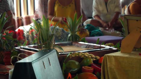 flowers and fruits for offering at the yagya fire ceremony hindu