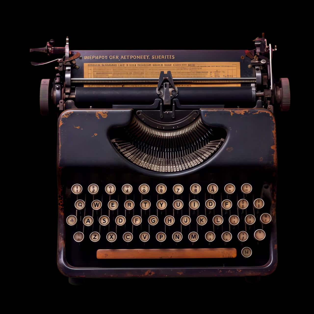 Vintage typewriter on display animation isolated asset, transparent 4K video, alpha channel, ProRes