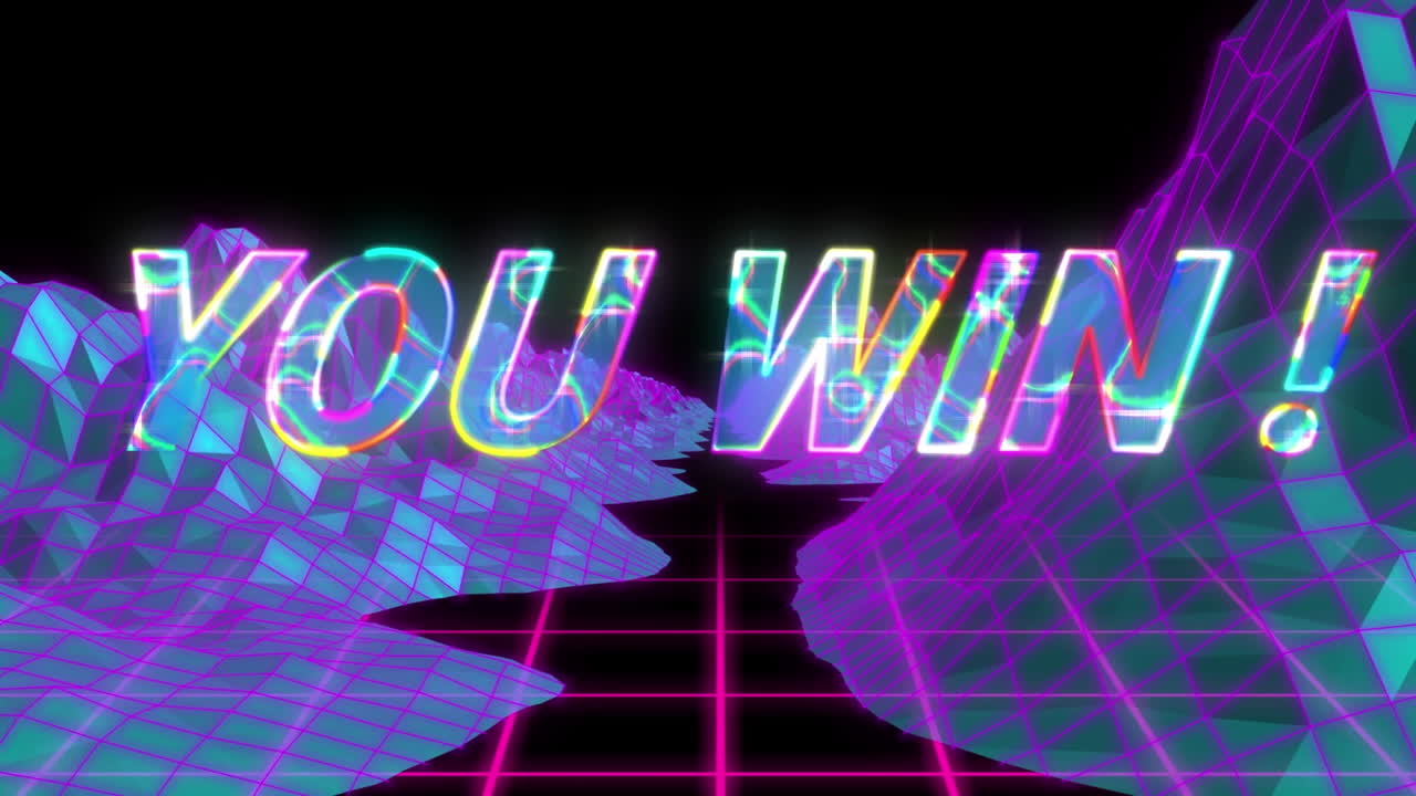 검은 바탕에 디지털 산 위에 텍스트를 이기는 애니메이션