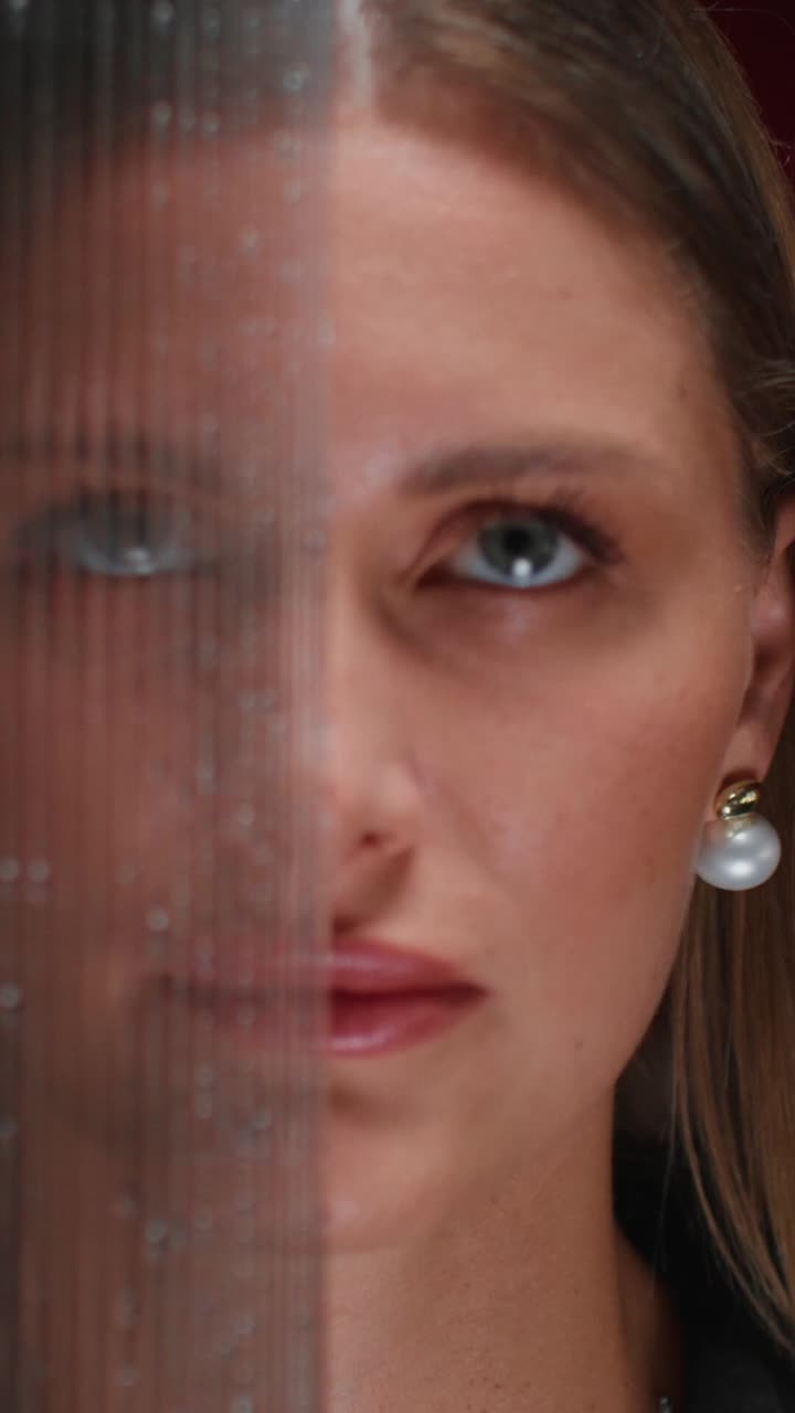 mujer con panel de acrílico