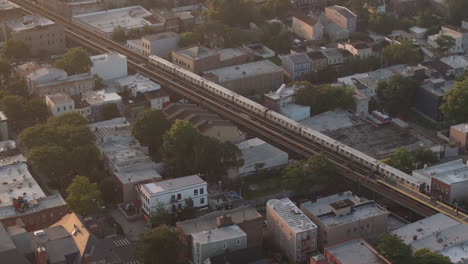 aerial view of the subway in brooklyn. shot on a summer morning