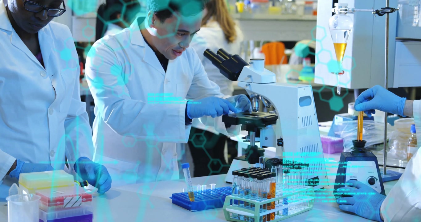 Animation of scientific data processing over diverse scientists in laboratory
