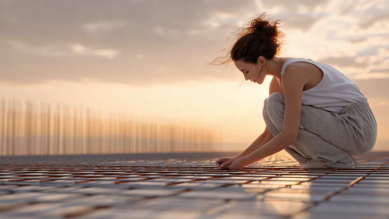 Woman on Construction Site at Sunset