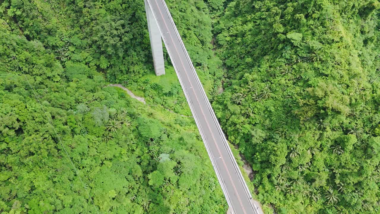 High-Altitude Shot of Agas-Agas Prestressed Concrete Bridge Crossing Agas River Gorge