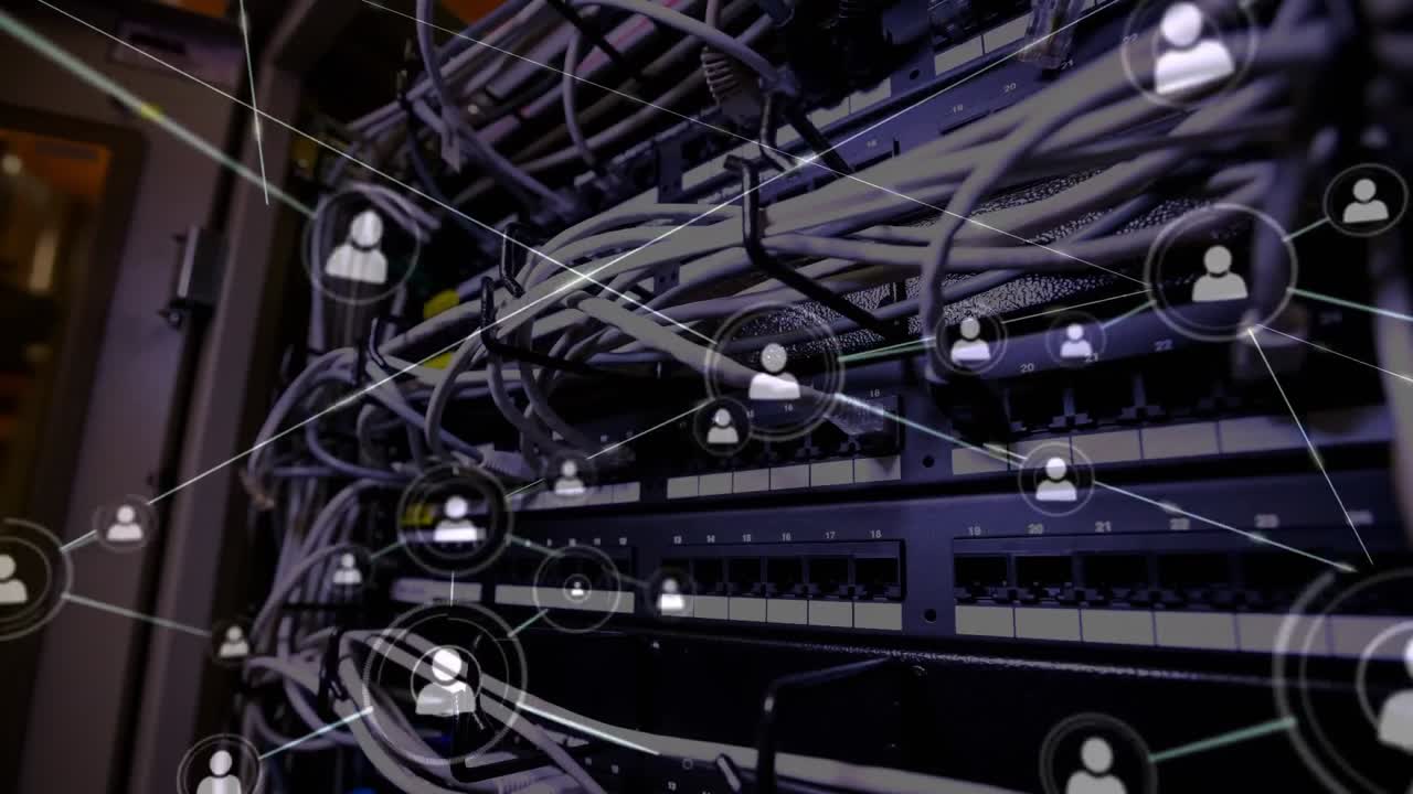 animación de la red de conexiones a través del hardware del servidor informático