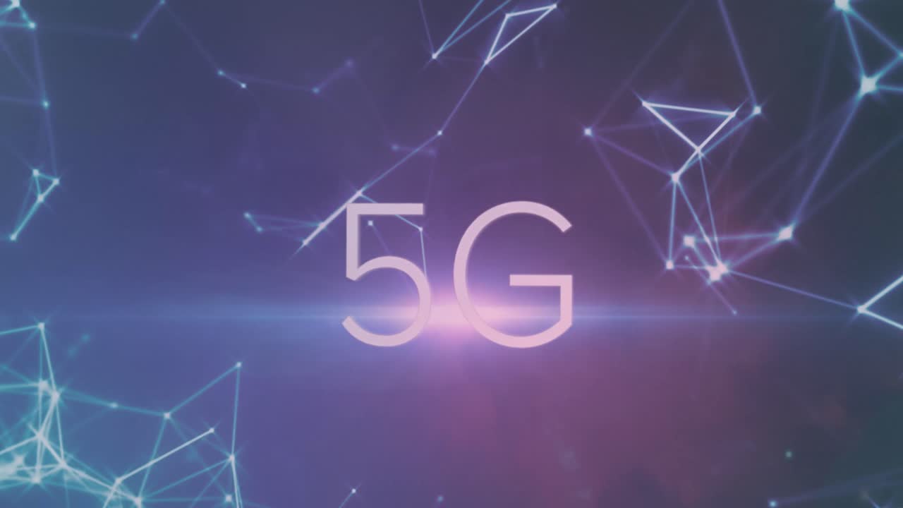 animazione di testo 5g e punto di luce contro la rete di connessioni contro sfondo blu