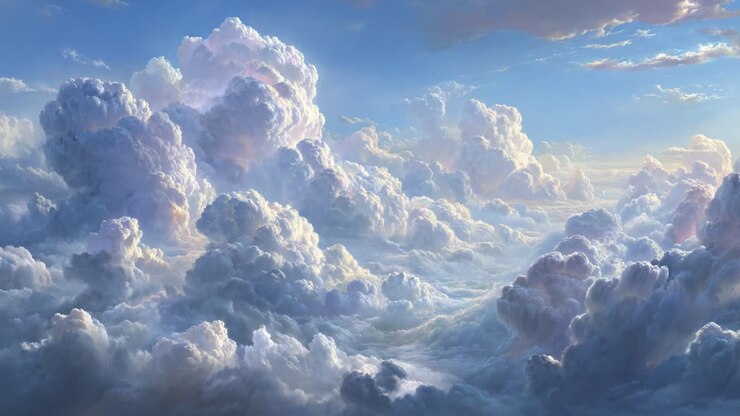 A Serene Sky Filled with Majestic Clouds in a Beautiful Blend of Colors Evoking Tranquility and Wonder Across the Horizon