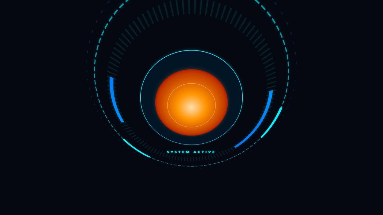 Futuristic Digital Interface with Glowing Orange Core and System Active Text