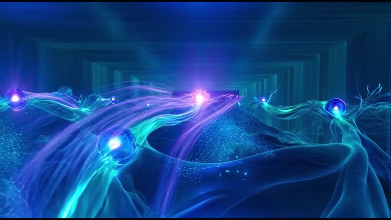 Abstract Digital Network Visualization with Glowing Nodes and Data Flow