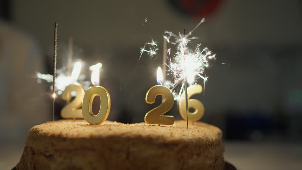 Candele scintillanti 2026 su una torta festiva di celebrazione