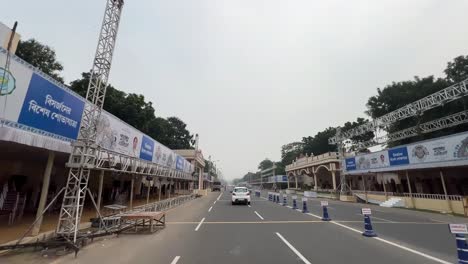 wide shot of durga puja carnival at red road kolkata.