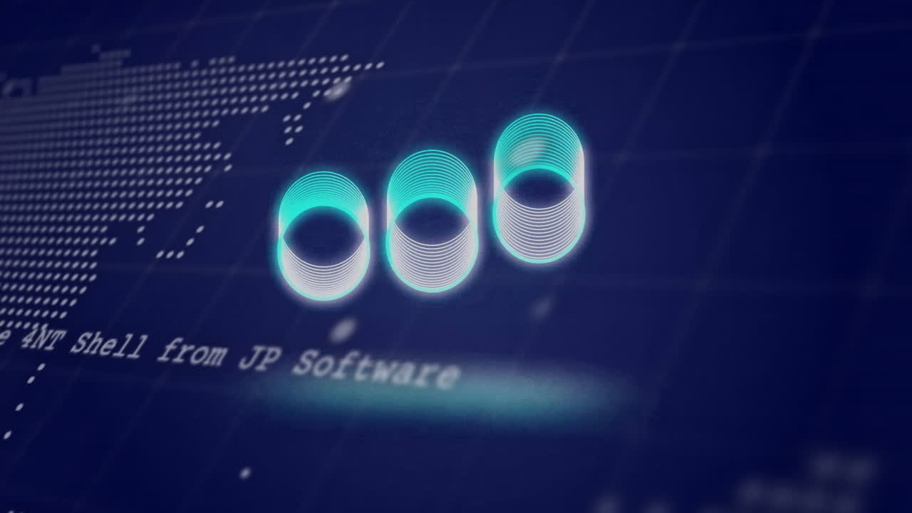 animación giratoria de anillos 3d en el fondo del mapa mundial digital