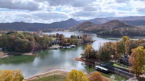 aerial over lake chatuge at hiawassee georgia in fall