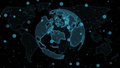 animación de formas en el globo sobre fondo negro.