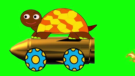 rocket turtle tied to rocket on chroma key