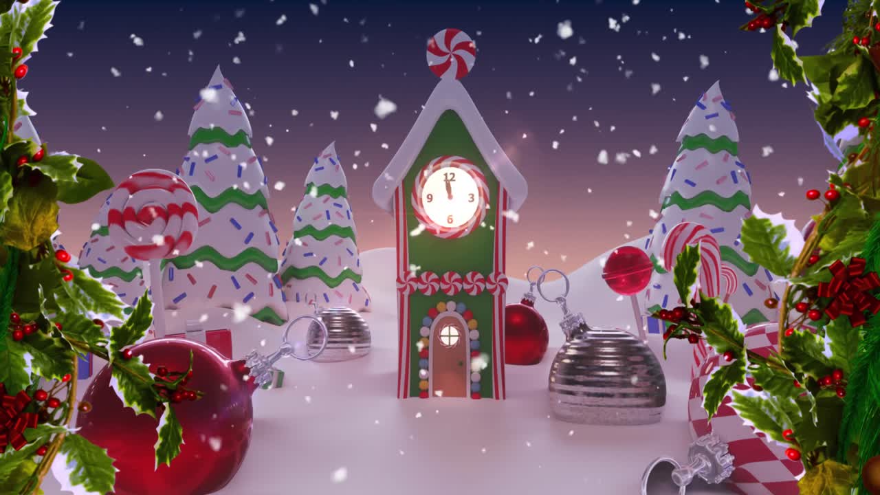 눈으로  ⁇ 인 나무에 떨어지는 눈의 디지털 애니메이션