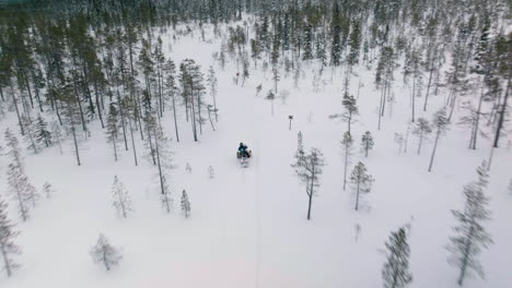 a group of people riding their snowmobiles during winter in muonio, finland- aerial