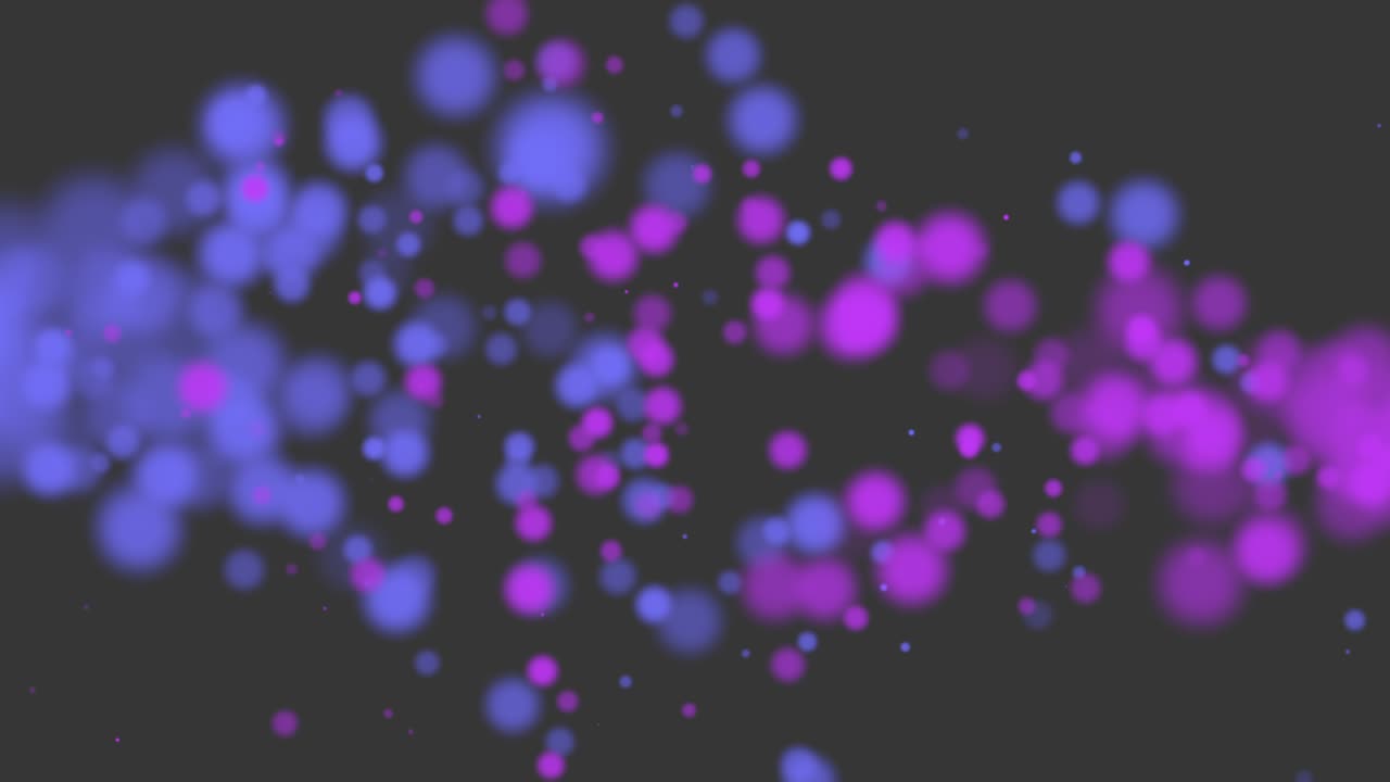 Fly blue and purple bokeh with particles on shiny background