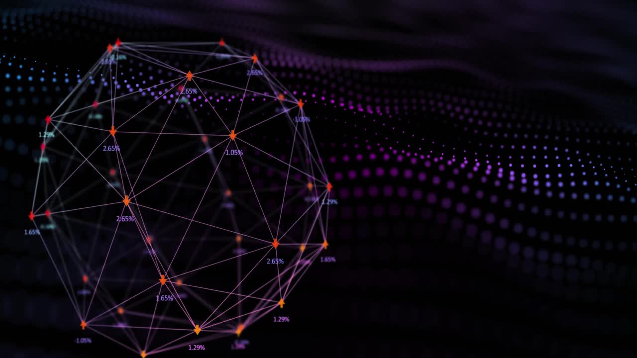 Animation of data processing and spots on black background