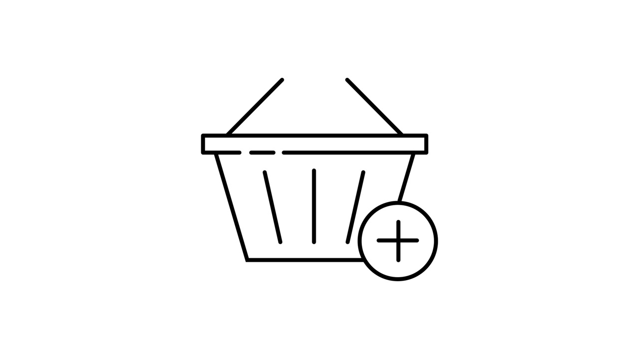 Icono animado de arte lineal de cesta de compras para añadir al carrito