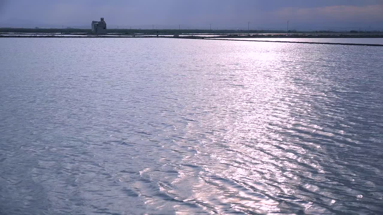 아름다운 빛은 알부페라 스페인 2 근처의 논과 논을 반영합니다.